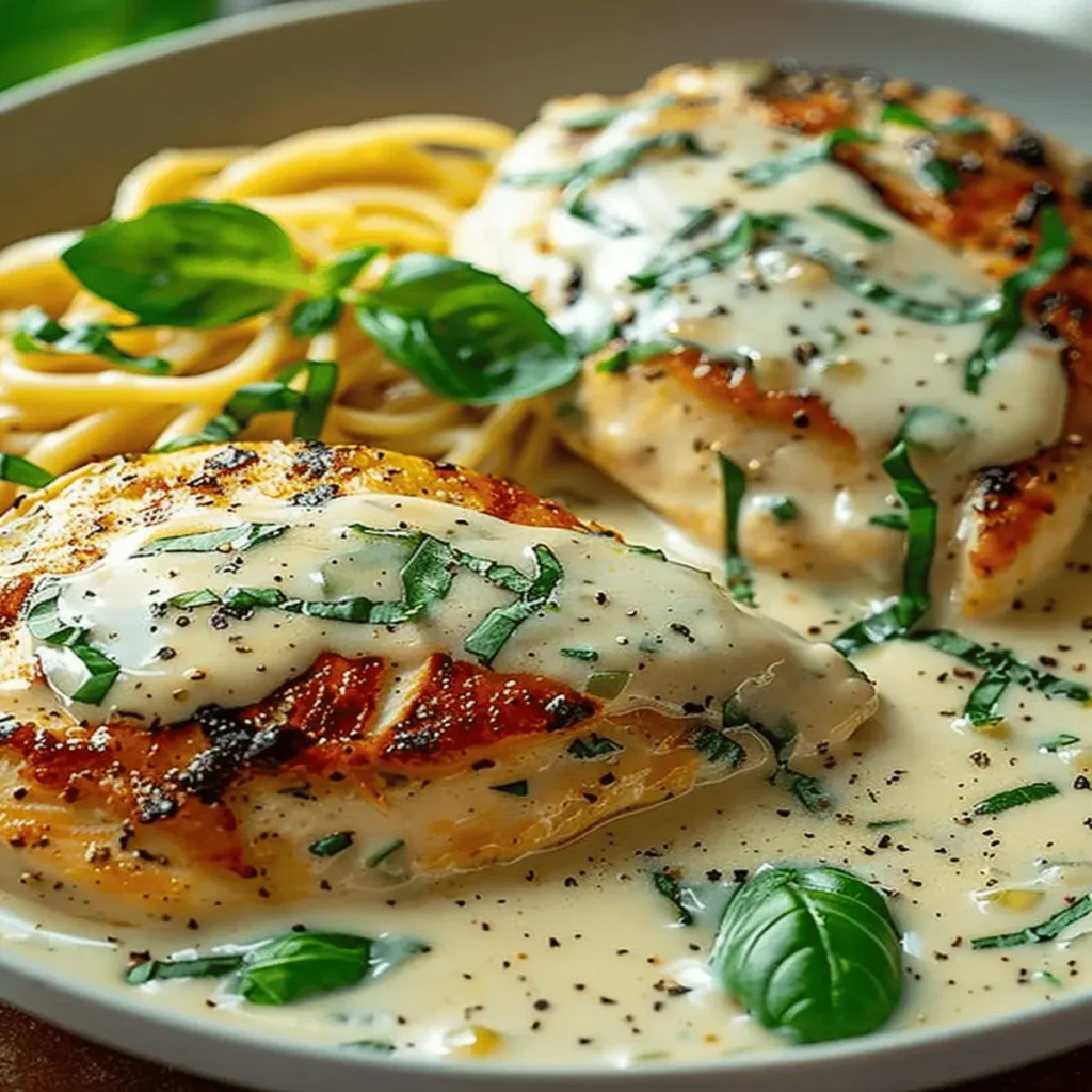 Mozzarella Chicken in Basil Cream Sauce