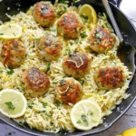 Easy Greek Chicken Meatballs with Lemon Orzo