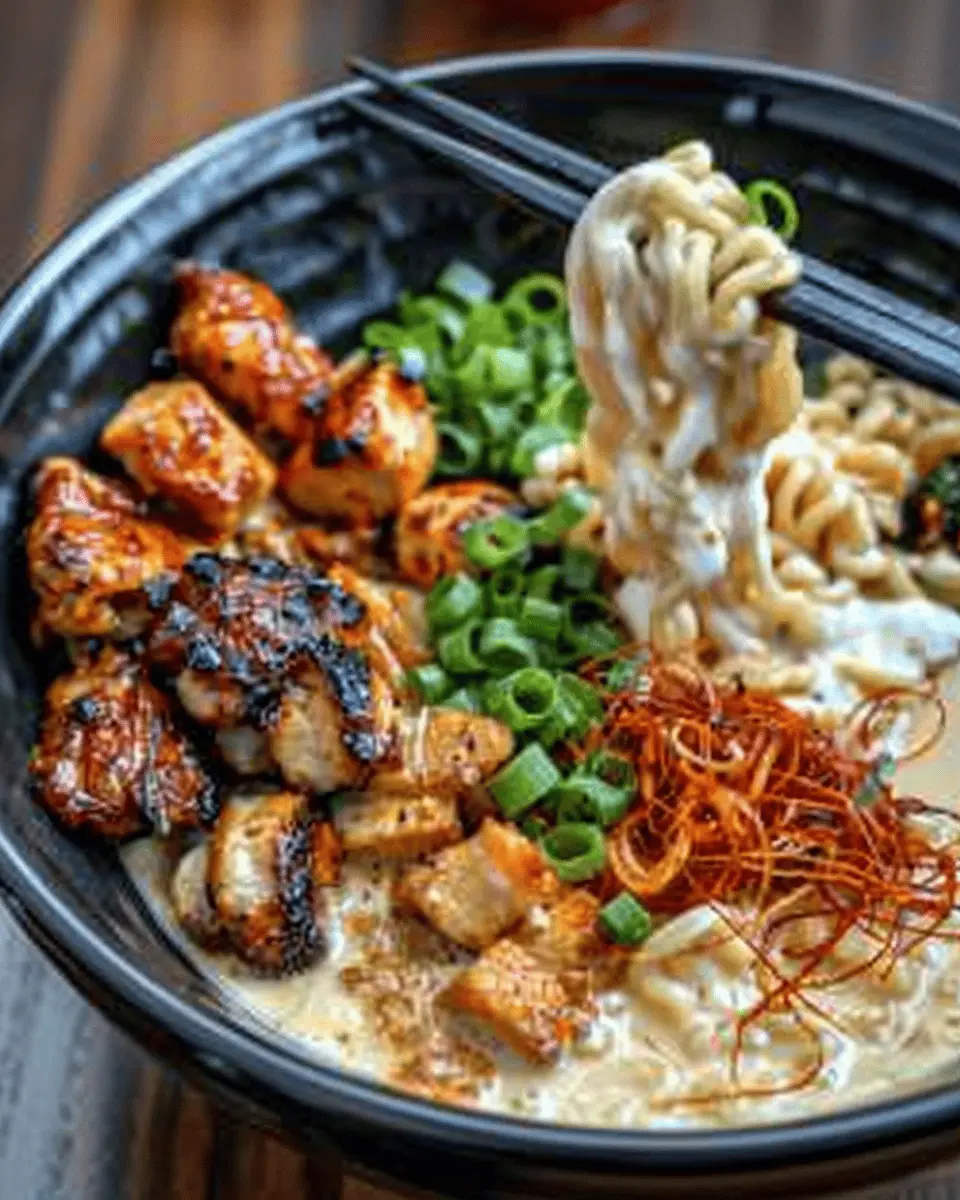 Fiery Chicken Ramen: Indulgent Creamy Garlic Sauce Delight