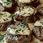 Steak with Haunted Bourbon Garlic Cream Sauce