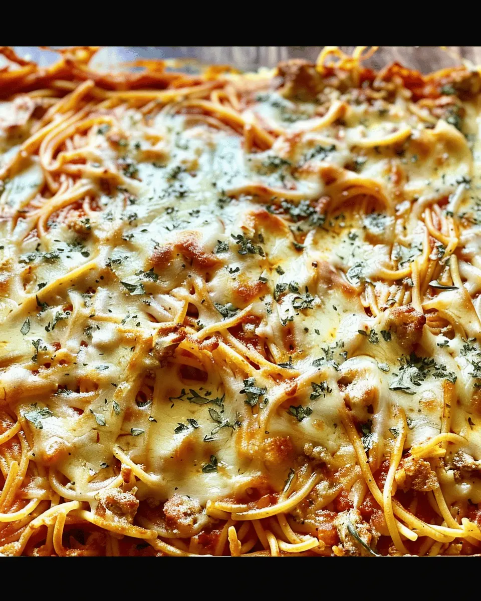 Baked Cream Cheese Spaghetti Casserole with Turkey Bacon Delight