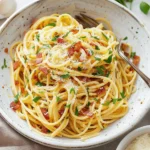 Homemade Pasta Carbonara with Bacon