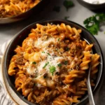 One pot creamy tomato beef pasta