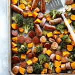 Sheet Pan Sausage and Sweet Potatoes with Honey Garlic Sauce