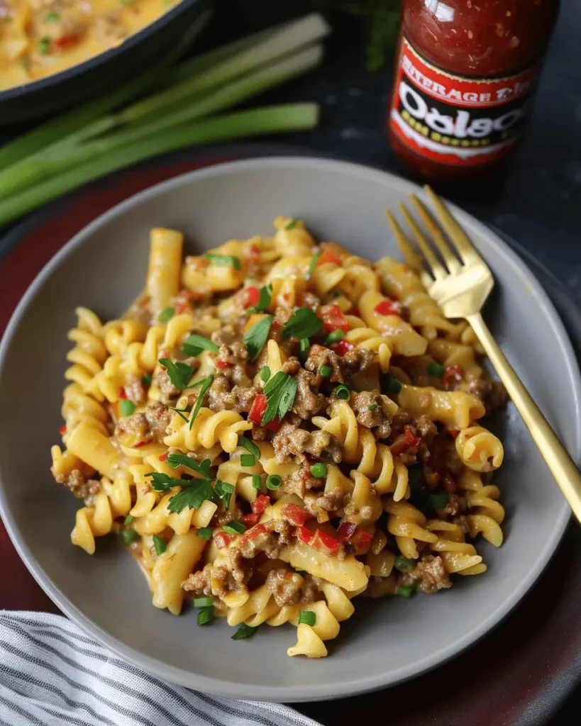 Creamy Rotel Pasta with Ground Beef
