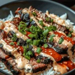 Korean BBQ Steak Rice Bowls with Spicy Cream Sauce