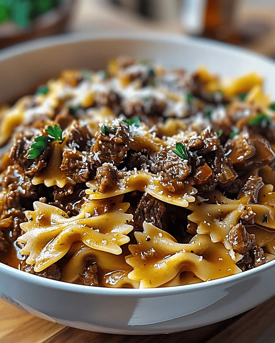 Cheesy Beef and Bowtie Pasta: Indulgent Garlic Butter Delight