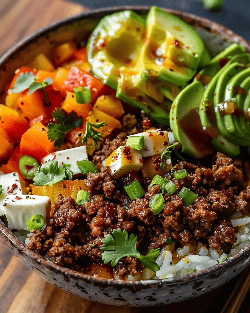 easy summer meals ideas: Indulgent Ground Beef Hot Honey Bowl Recipe