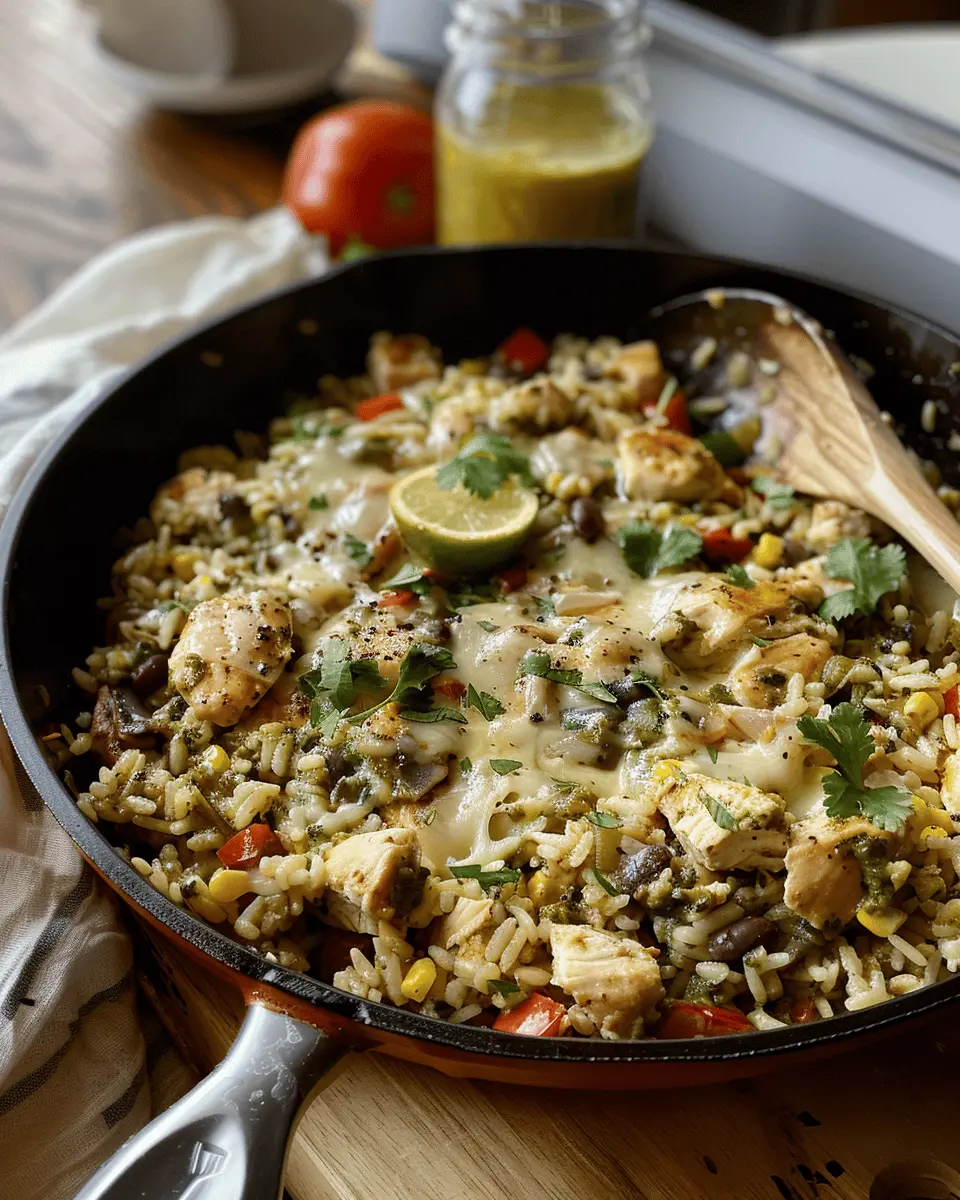Easy Summer Meals Ideas: Juicy Salsa Verde Chicken Rice Skillet