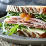 Quick and Easy Healthy Lunch Box Recipes : Ham, Brie, Marmalade and Arugula Pressed Sandwich