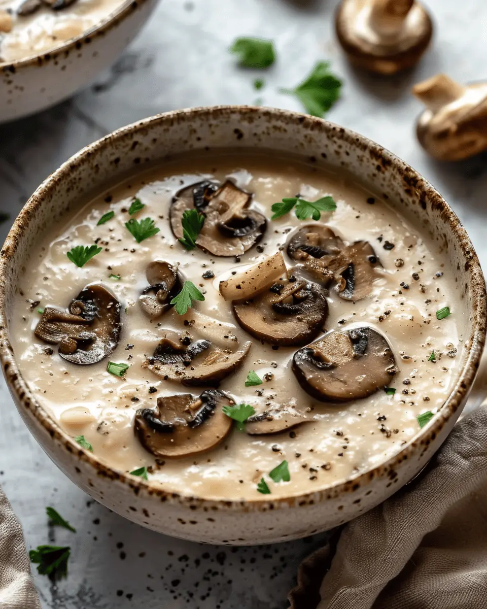 Low Carb Recipes: Indulgent Keto Creamy Mushroom Soup with Turkey Bacon
