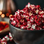 Easy Halloween food ideas : Bloody Red Velvet Popcorn – Perfect Spooky Snack for Halloween