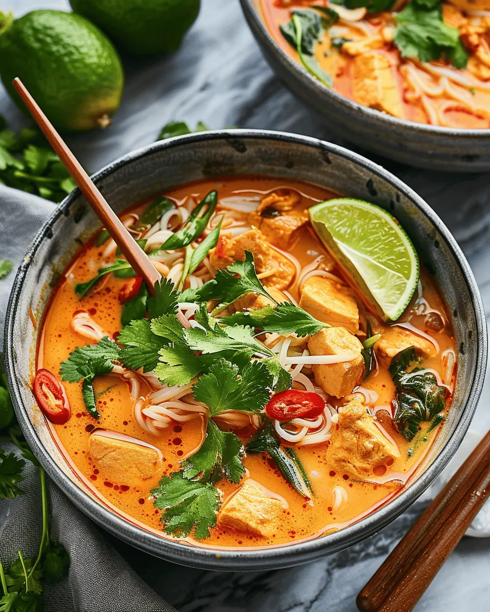 Easy Soup Recipes: Comforting Thai Red Curry Noodle Soup with Turkey Bacon
