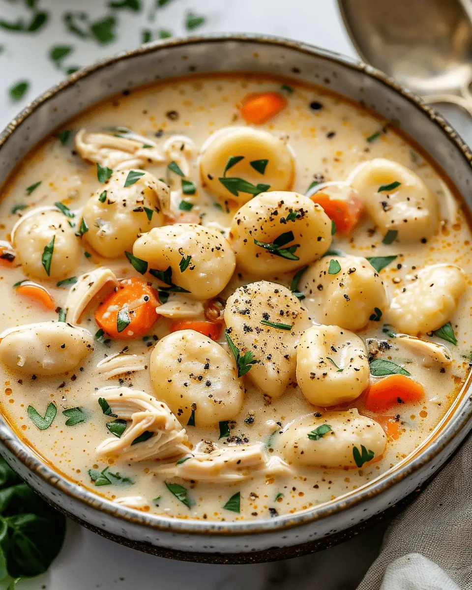 easy soup recipes: Comforting Chicken Gnocchi Soup with Turkey Bacon