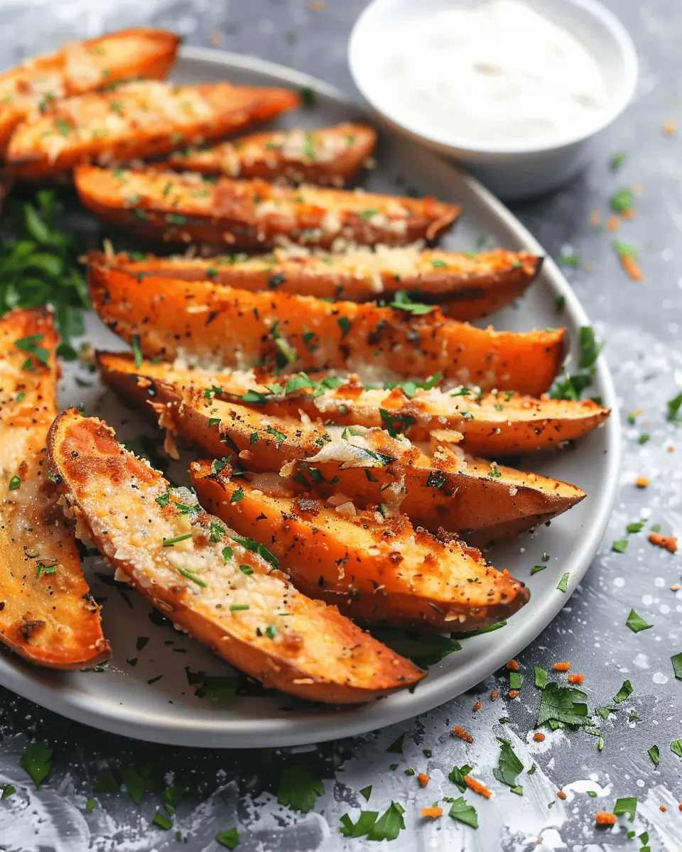 Sweet Potato Recipes: Easy Baked Garlic Parmesan Potato Wedges