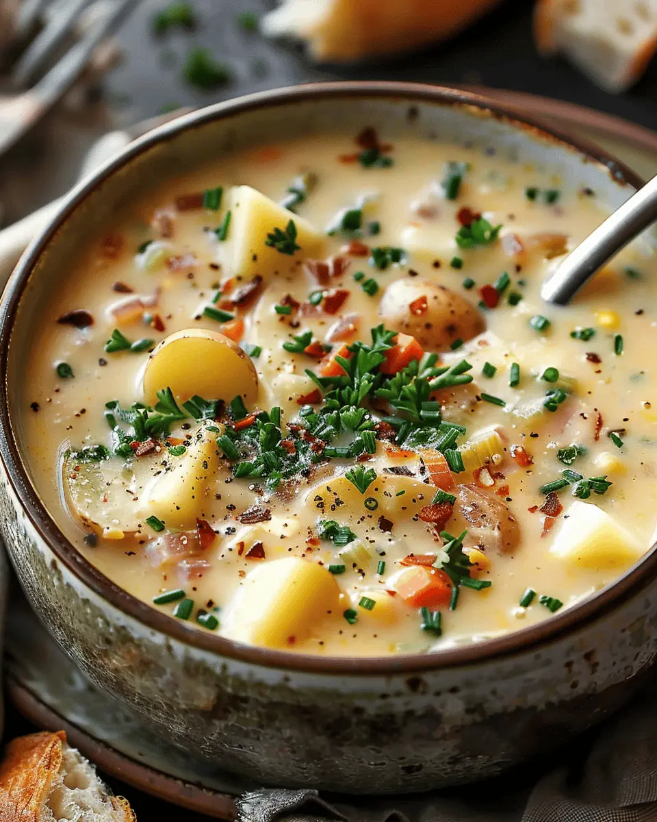 easy soup recipes: Indulgent Outback Potato Soup with Turkey Bacon