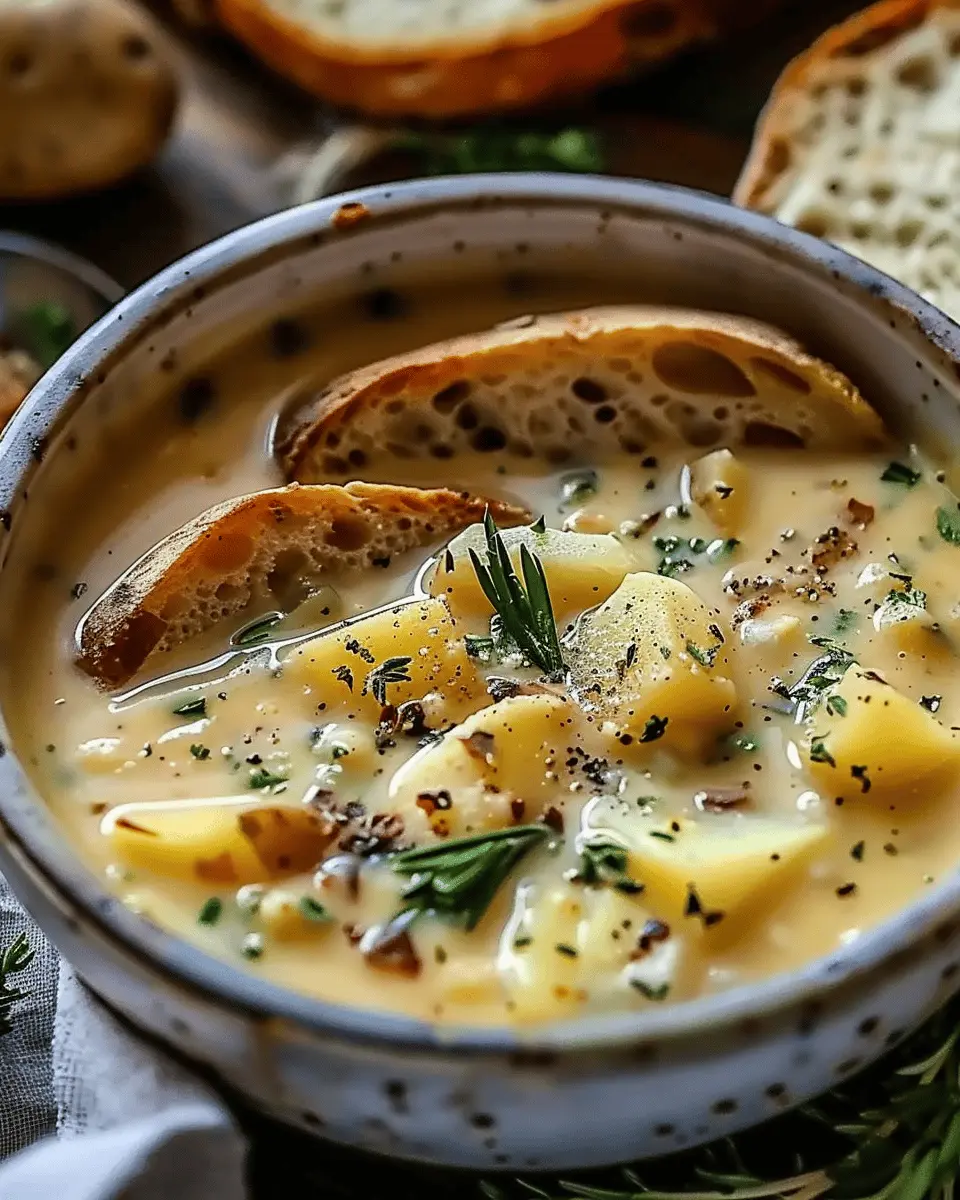 easy soup recipes: Hearty Cheddar Garlic Turkey Bacon Potato Delight