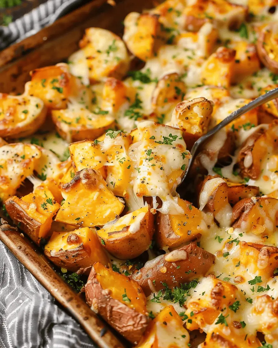 Sweet Potato Recipes: Indulgent Cheesy Roasted Potatoes with Turkey Bacon