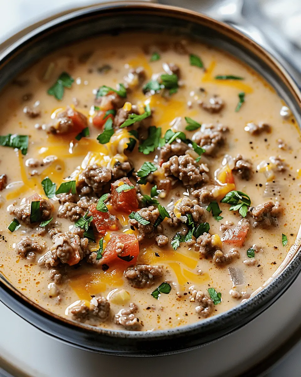 easy soup recipes: Delicious Crockpot Cheeseburger Soup with Turkey Bacon