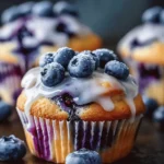 Fluffy Blueberry Muffin Style Cupcakes with Sweet Glaze
