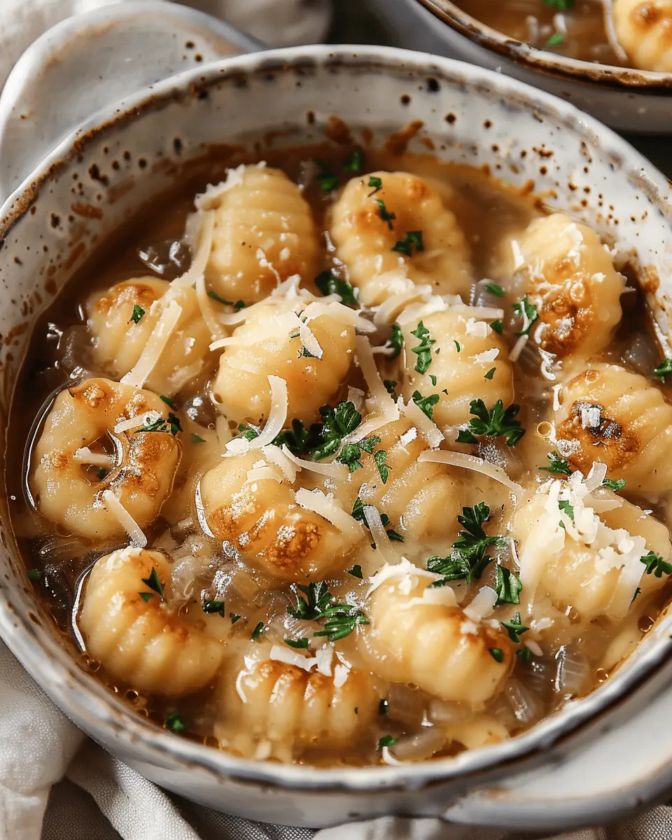 Easy Soup Recipes: Indulgent French Onion Gnocchi Soup with Turkey Bacon