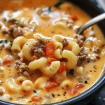 easy soup recipes : One-Pot Macaroni Cheeseburger Soup No Velveeta