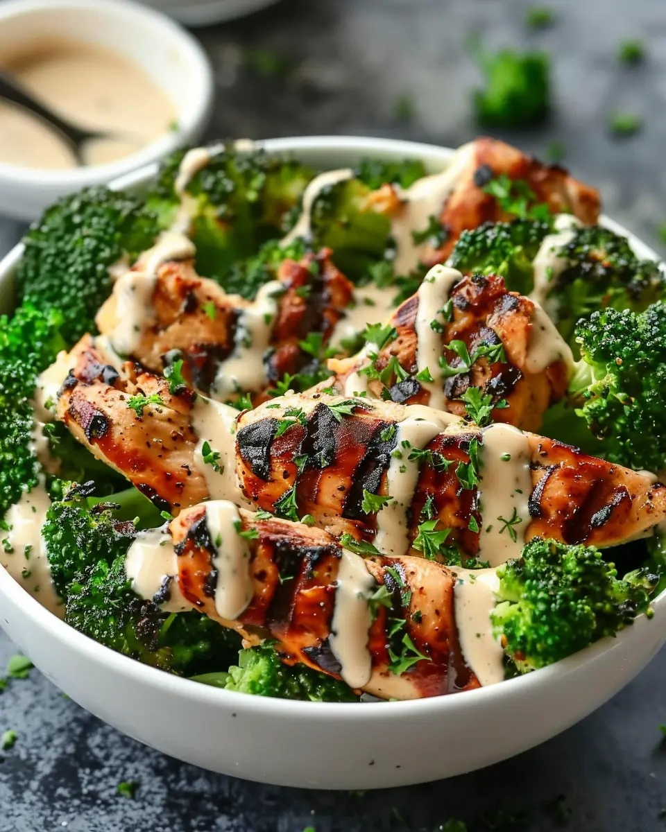 Grilled Chicken & Broccoli Bowls: Easy Creamy Garlic Delight
