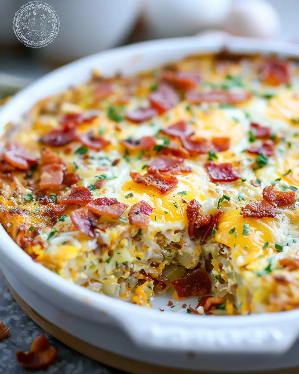 Breakfast ideas: Indulgent Hash Brown Breakfast Casserole with Turkey Bacon and Chicken Ham