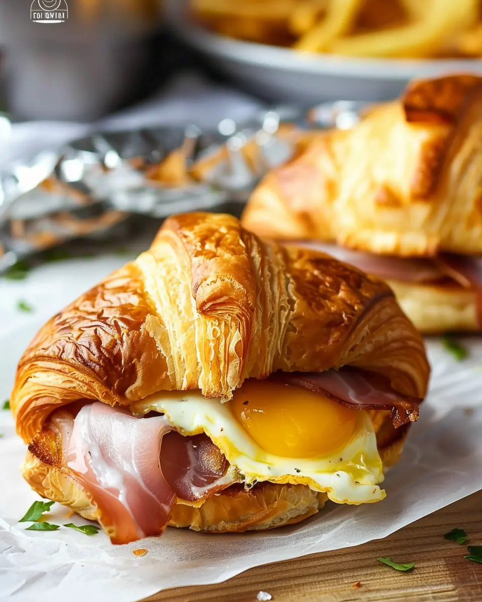 Breakfast ideas: Indulgent Croissant Breakfast Sandwiches with Turkey Bacon and Chicken Ham