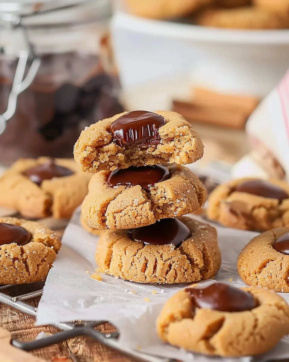 Soft Gingerbread Cookies with Peanut Butter Chocolate Thumbprints
