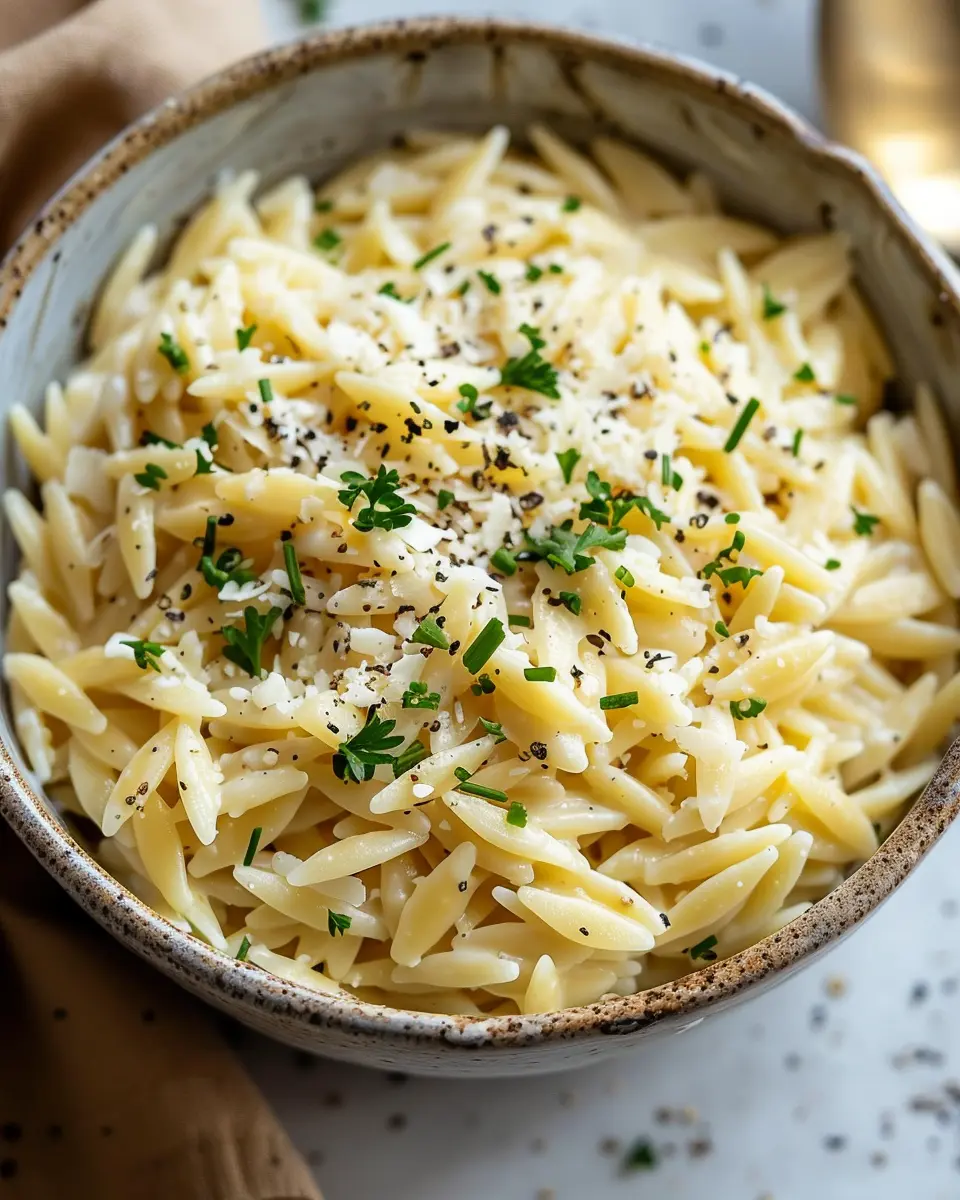 Creamy Garlic Parmesan Orzo with Turkey Bacon: A Comforting Delight