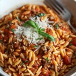 Ground Turkey Orzo in Tomato Sauce