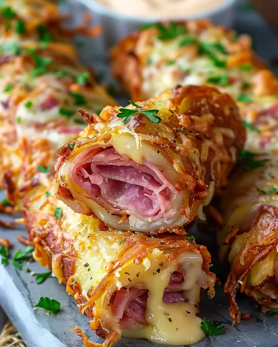 Keto Crispy Reuben Roll-Ups with Turkey Bacon and Chicken Ham