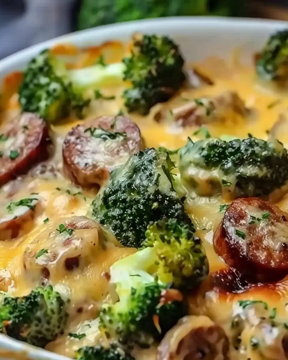 Keto Broccoli and Cauliflower Au Gratin: Savory Sausage Delight